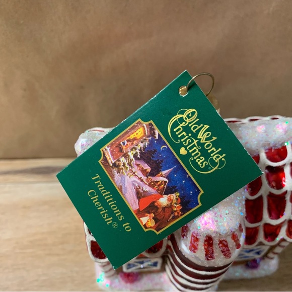 New! Old World Christmas Gingerbread Barn Tree Ornament Glass House - Picture 8 of 9